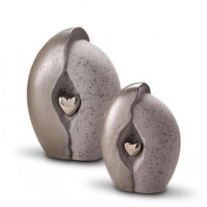Ceramic (Small Size) - Pet Cremation Ashes Urn - (Natural Stone with Silver Heart Motif) 